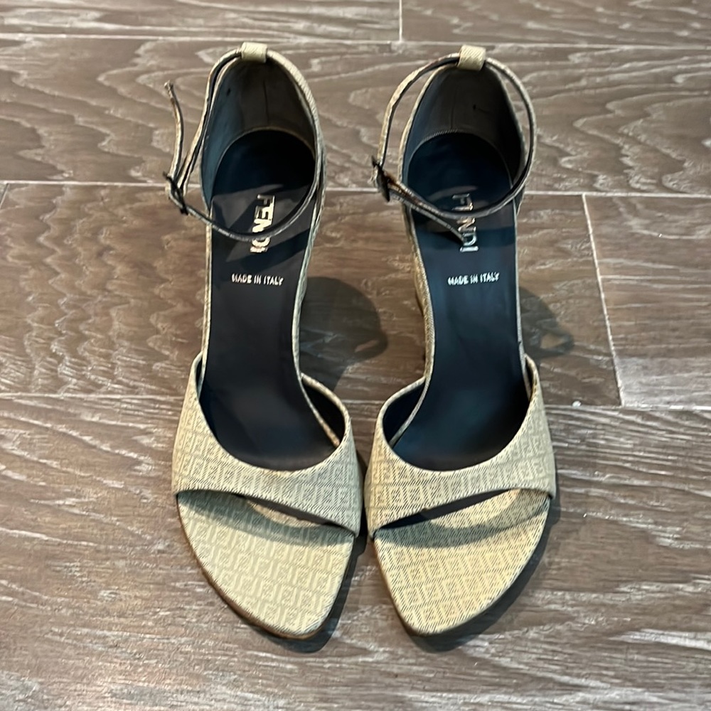 Fendi logo denim wedge shoe